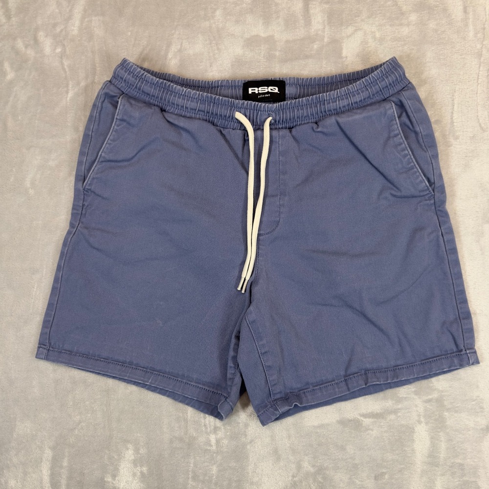 RSQ Pull‎ On Shorts Small Blue Slate Cotton Twill Elastic Waist Drawstring